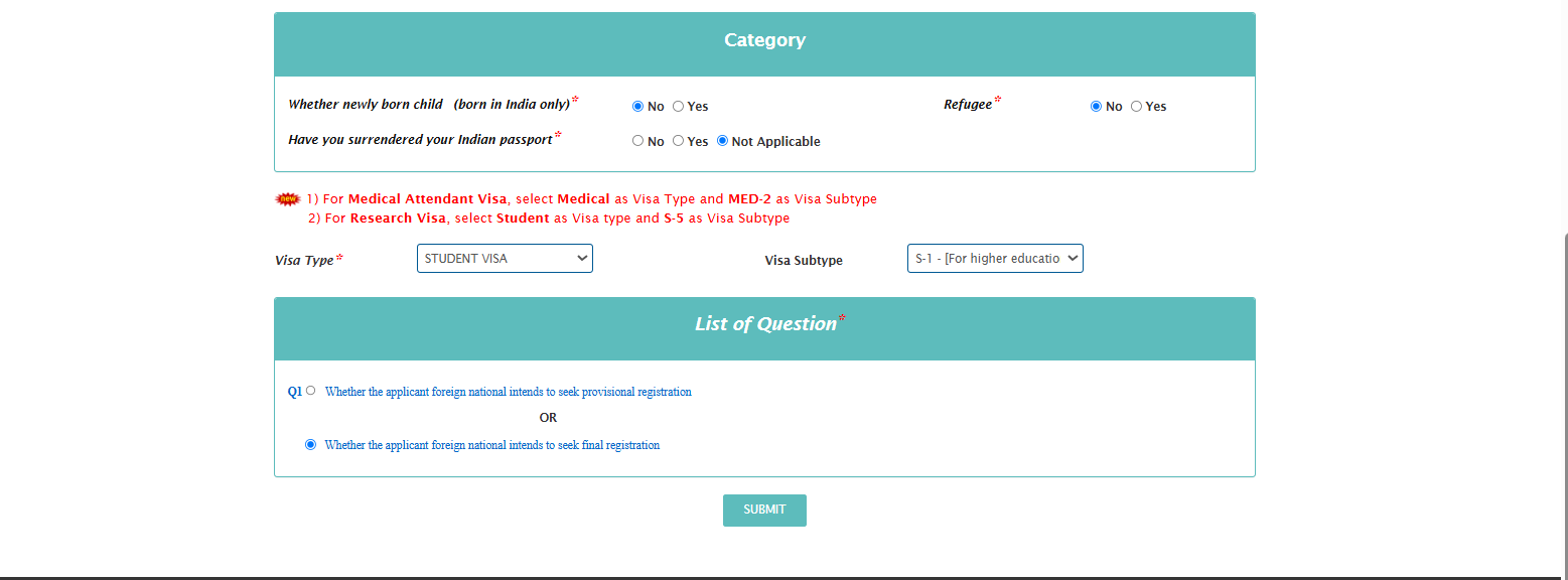 Category & questions