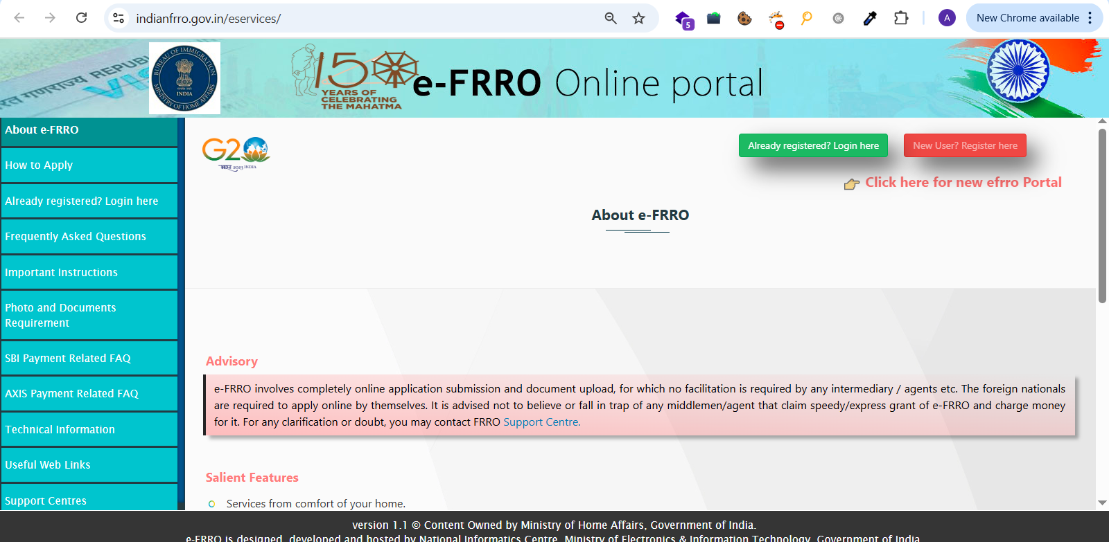 FRRO homepage screenshot